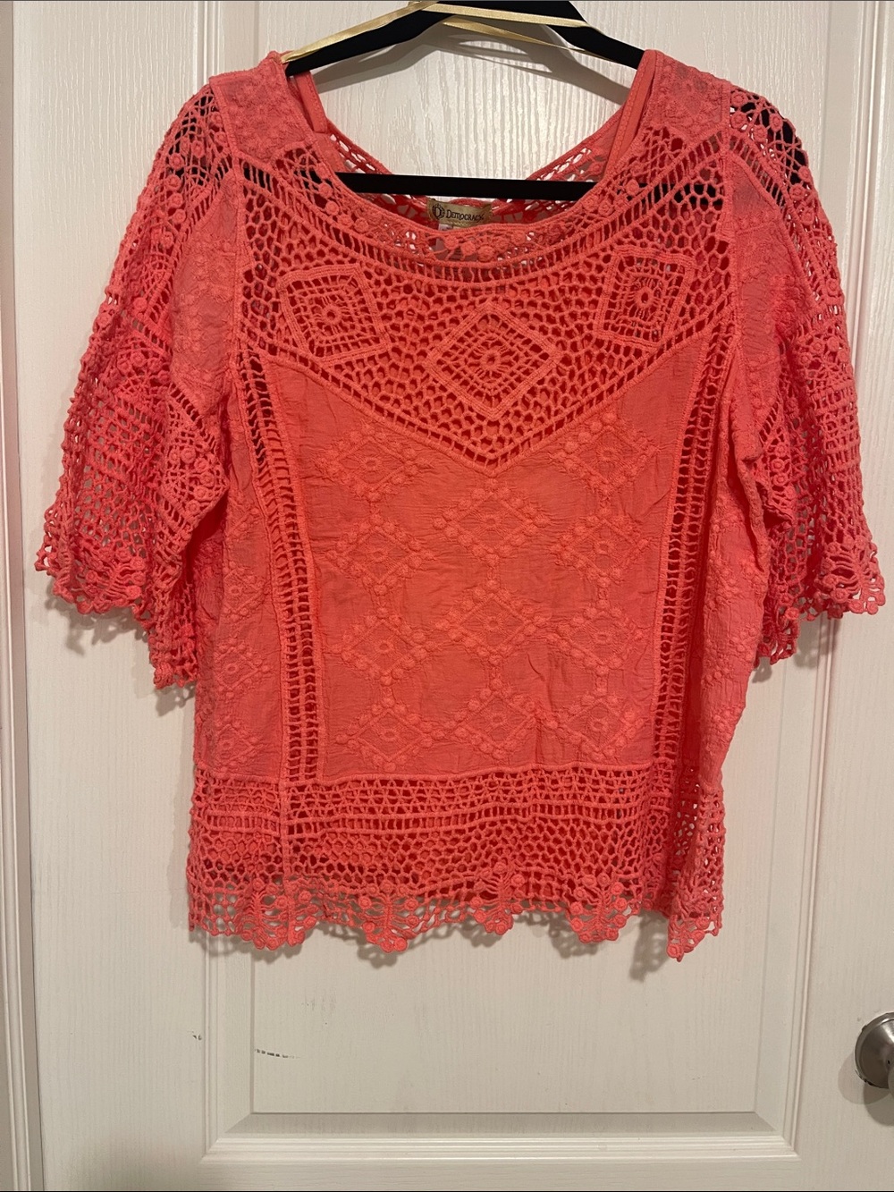 Democracy Coral Crochet Lace Blouse